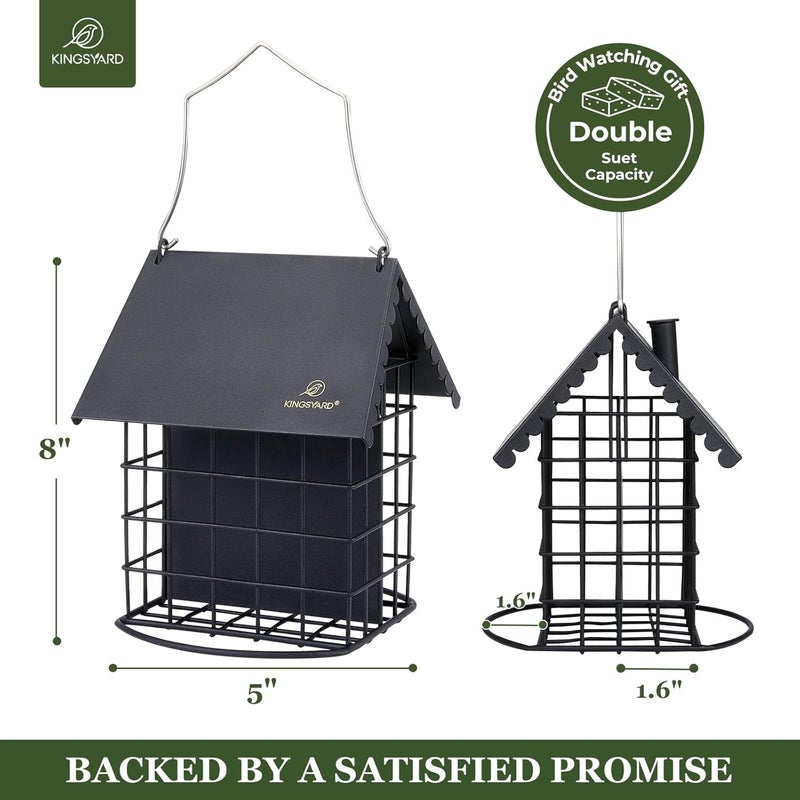 Kingsyard Cute Suet Feeder with Weatherproof Roof, All Metal, Two Suet Capacity, Outdoor Cage Bird Feeder for Wild Bird, w/ Hanger, Black - Image 5