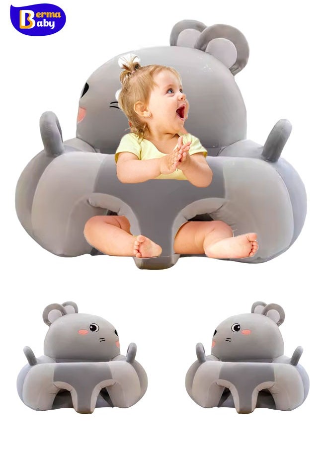 Berma Baby - Baby Support Seat Sofa Cartoon Infant Sofa Cute Learning Sitting Chairs Baby Sit Up Chair Back Head Protector Baby Bouncer Infants Floor Seats (Gray Mouse) - Image 1