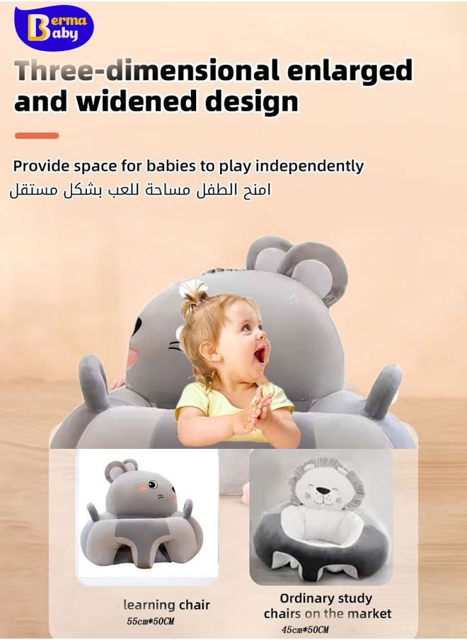 Berma Baby - Baby Support Seat Sofa Cartoon Infant Sofa Cute Learning Sitting Chairs Baby Sit Up Chair Back Head Protector Baby Bouncer Infants Floor Seats (Gray Mouse) - Image 1