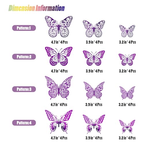 SAOROPEB 3D Butterfly Wall Decor - 48 Pcs, 4 Styles, 3 Sizes - Purple Butterfly Decorations for Birthday Parties, Removable Stickers - Image 5