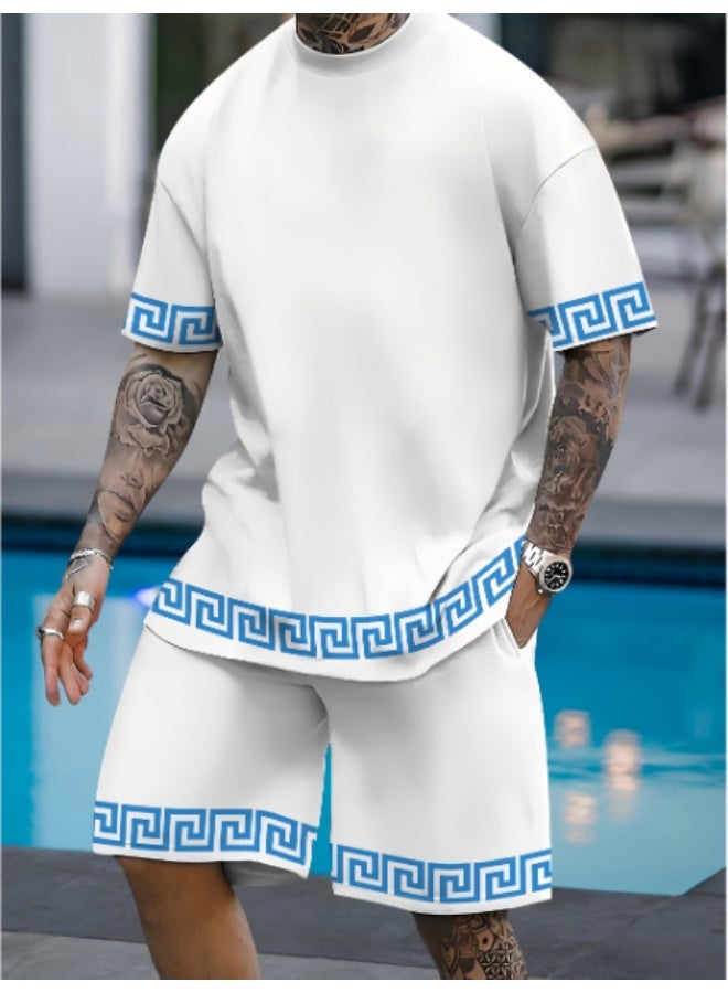 KUYING New Fashion 3d Printed Casual Hip Hop Sports Loose Round Neck Set