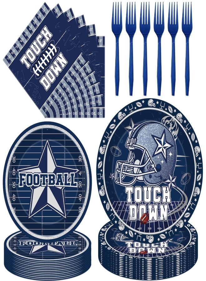 Hokinaa Cowboy Football Party Decorations - 96 Pcs Blue American Rugby Sports Paper Disposable Plate Napkin Forks Tableware Set, Happy Birthday Supplies Decor for Boys Men Lovers Serves 24 Guests - Image 1