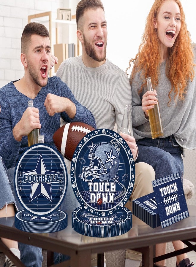 Hokinaa Cowboy Football Party Decorations - 96 Pcs Blue American Rugby Sports Paper Disposable Plate Napkin Forks Tableware Set, Happy Birthday Supplies Decor for Boys Men Lovers Serves 24 Guests - Image 2