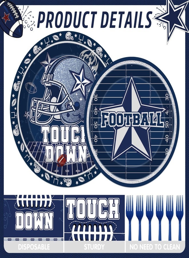 Hokinaa Cowboy Football Party Decorations - 96 Pcs Blue American Rugby Sports Paper Disposable Plate Napkin Forks Tableware Set, Happy Birthday Supplies Decor for Boys Men Lovers Serves 24 Guests - Image 3