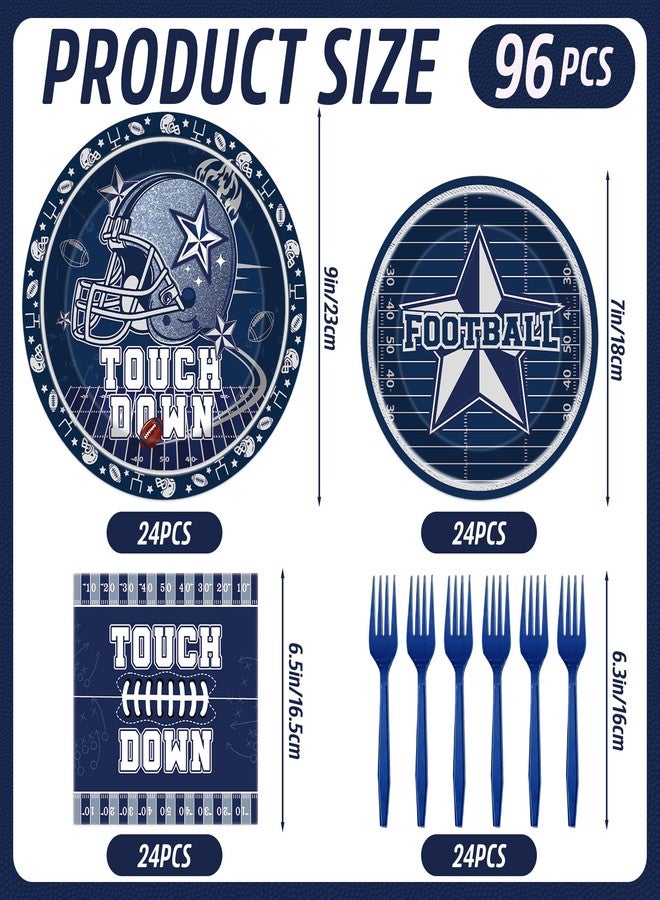Hokinaa Cowboy Football Party Decorations - 96 Pcs Blue American Rugby Sports Paper Disposable Plate Napkin Forks Tableware Set, Happy Birthday Supplies Decor for Boys Men Lovers Serves 24 Guests - Image 5