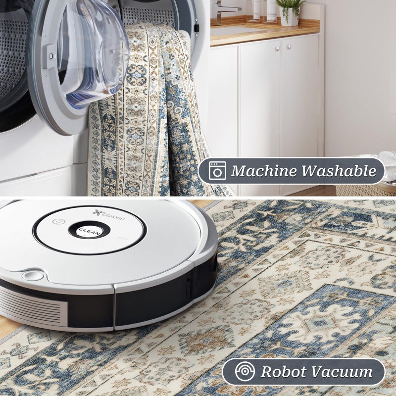 Restydon Hallway Runner Rug 2x12 Extra Long Washner Rugs مع دعم مطاطية غير عداءة عداءة عتيقة لمدخل غرفة الغسيل المطبخ (Sky 2'x12 ') - Image 3