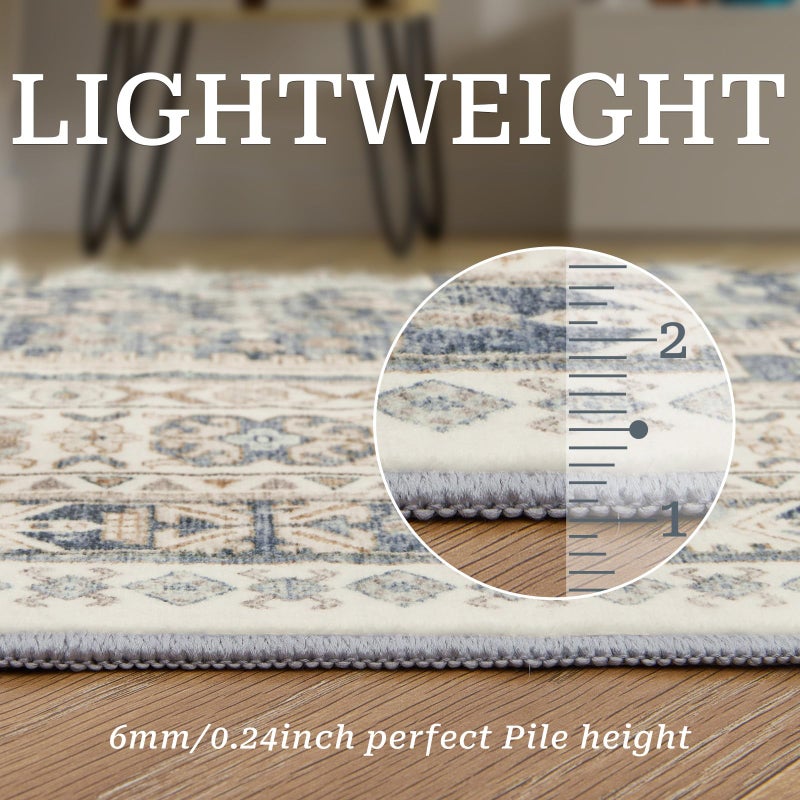 Restydon Hallway Runner Rug 2x12 Extra Long Washner Rugs مع دعم مطاطية غير عداءة عداءة عتيقة لمدخل غرفة الغسيل المطبخ (Sky 2'x12 ') - Image 4