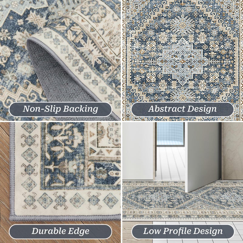 Restydon Hallway Runner Rug 2x12 Extra Long Washner Rugs مع دعم مطاطية غير عداءة عداءة عتيقة لمدخل غرفة الغسيل المطبخ (Sky 2'x12 ') - Image 2