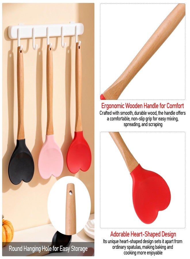 CATOSUM 3 Pack Cute Heart Spatula - Wooden Handle Heart-Shaped Scraper with Round Hanging Hole (Black/Red/Pink) for Baking, Cooking & Kitchen Decor - Image 3