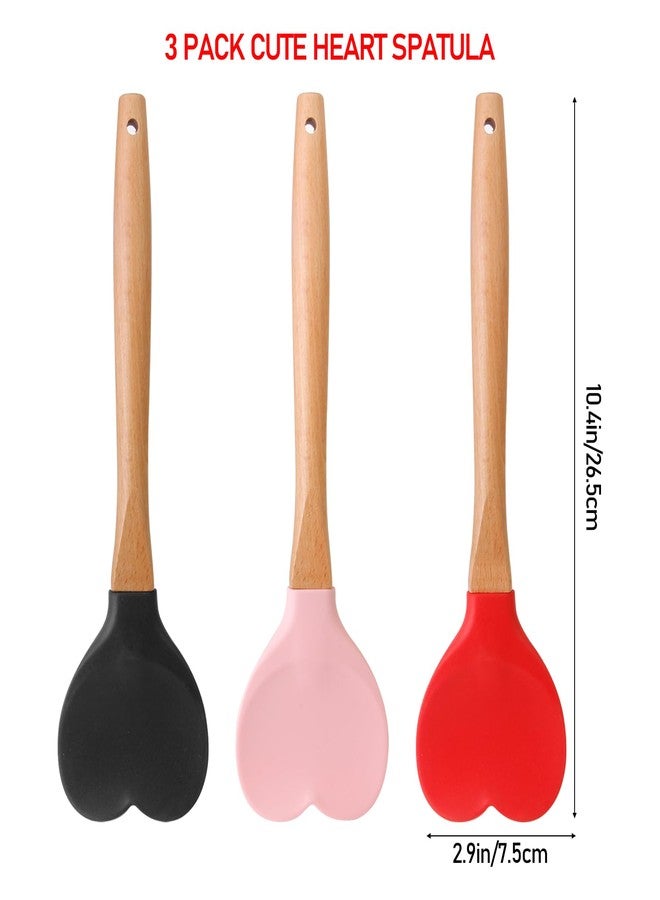 CATOSUM 3 Pack Cute Heart Spatula - Wooden Handle Heart-Shaped Scraper with Round Hanging Hole (Black/Red/Pink) for Baking, Cooking & Kitchen Decor - Image 5