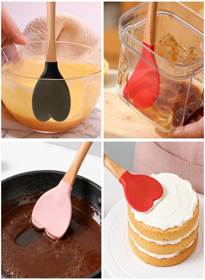 CATOSUM 3 Pack Cute Heart Spatula - Wooden Handle Heart-Shaped Scraper with Round Hanging Hole (Black/Red/Pink) for Baking, Cooking & Kitchen Decor - Image 2