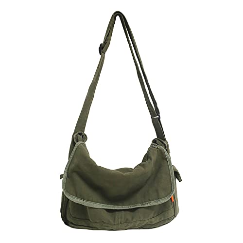 POHADON Vintage Canvas Messenger Bag for Men Women Crossbody Bag Satchel Shoulder Bag Harajuku Streetwear (Army Green) - Image 1