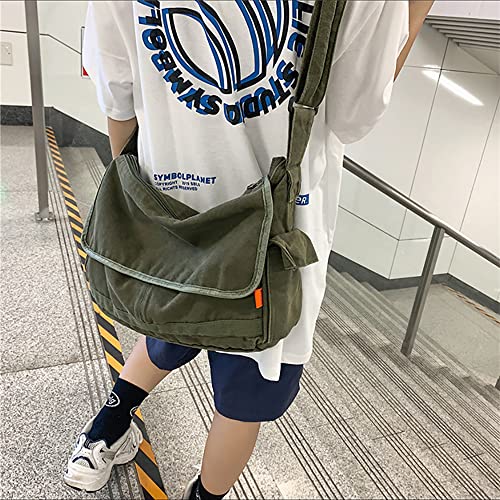 POHADON Vintage Canvas Messenger Bag for Men Women Crossbody Bag Satchel Shoulder Bag Harajuku Streetwear (Army Green) - Image 2