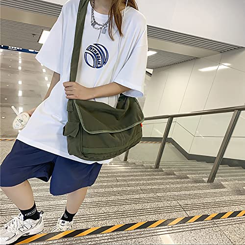 POHADON Vintage Canvas Messenger Bag for Men Women Crossbody Bag Satchel Shoulder Bag Harajuku Streetwear (Army Green) - Image 3