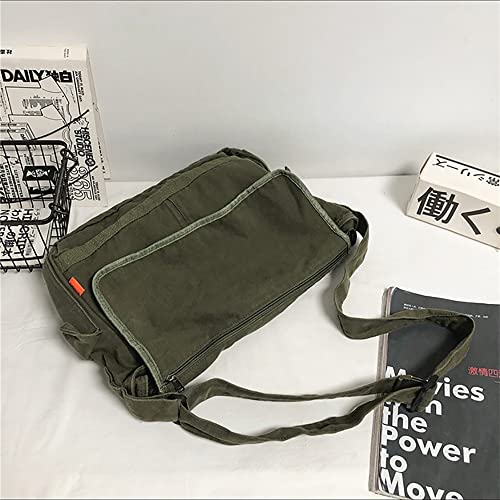POHADON Vintage Canvas Messenger Bag for Men Women Crossbody Bag Satchel Shoulder Bag Harajuku Streetwear (Army Green) - Image 4