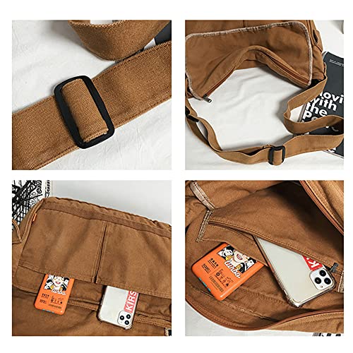 POHADON Vintage Canvas Messenger Bag for Men Women Crossbody Bag Satchel Shoulder Bag Harajuku Streetwear (Army Green) - Image 5