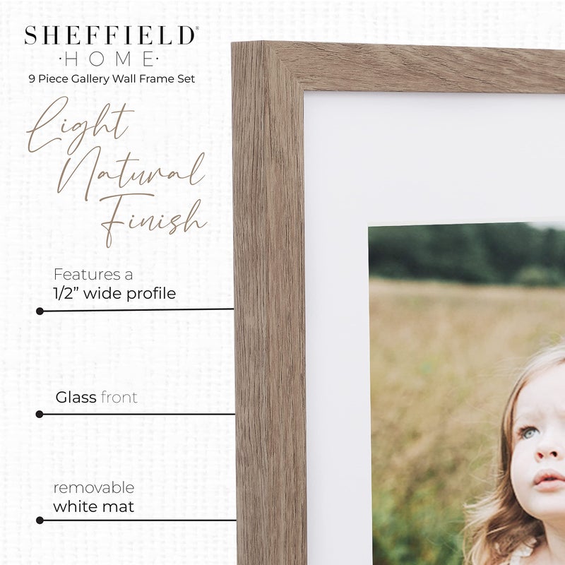 Sheffield Home 9 Piece Gallery Wall Frame Set, 11x14 Inch, Light Natural - Image 4