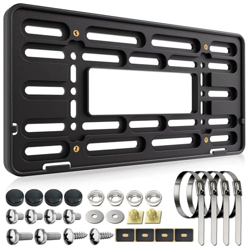 FBJTDQ Upgraded Front License Plate Bracket Black Universal Front Bumper Plastic Car Tag Holder Adapter with License Plate Screws 4 Stainless Steel Ties - Image 1