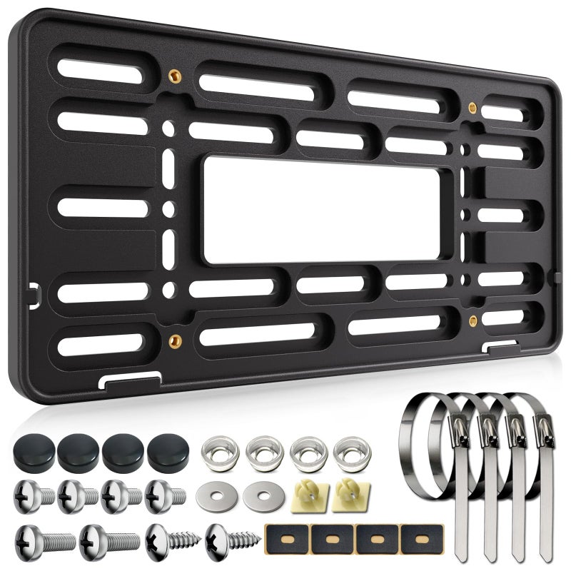 FBJTDQ Upgraded Front License Plate Bracket Black Universal Front Bumper Plastic Car Tag Holder Adapter with License Plate Screws 4 Stainless Steel Ties - Image 3