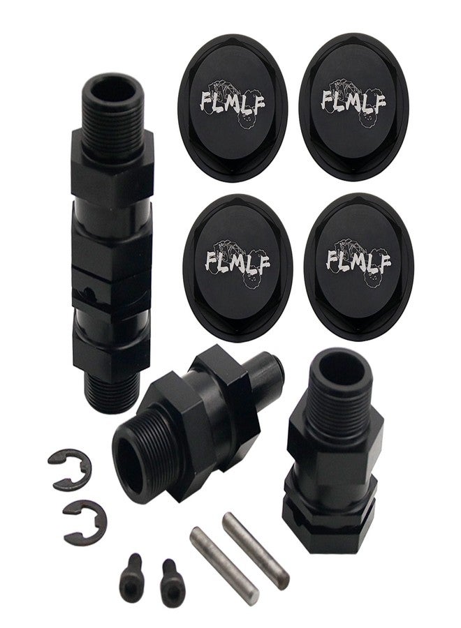 FLMLF طقم صواميل العجلات الأمامية والخلفية المطورة من سبائك الألومنيوم FLMLF مع محور سداسي ممتد 24 مم لقطع غيار سيارات التحكم عن بعد HPI ROFUN ROVAN KM Baja 5B 5T 5SC بمقياس 1/5 (أسود) - Image 2