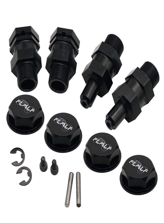 FLMLF طقم صواميل العجلات الأمامية والخلفية المطورة من سبائك الألومنيوم FLMLF مع محور سداسي ممتد 24 مم لقطع غيار سيارات التحكم عن بعد HPI ROFUN ROVAN KM Baja 5B 5T 5SC بمقياس 1/5 (أسود) - Image 1