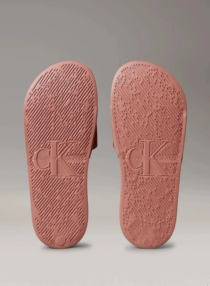 Calvin Klein Jeans Blush/Bright White Canvas Logo Sliders for Women | Best Price UAE