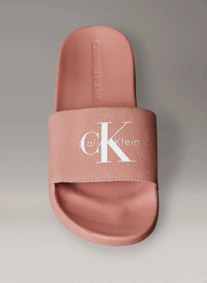 Calvin Klein Jeans Blush/Bright White Canvas Logo Sliders for Women | Best Price UAE
