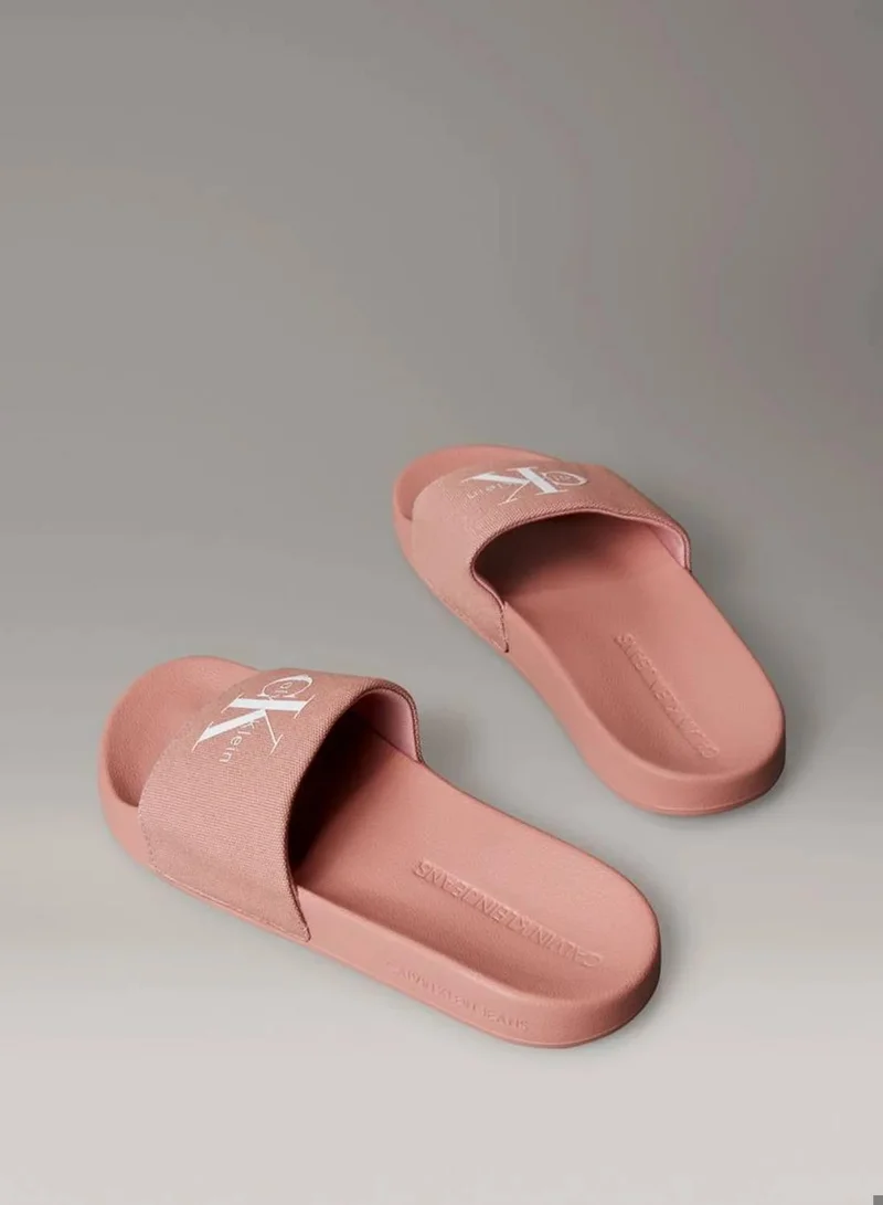 Calvin Klein Jeans Blush/Bright White Canvas Logo Sliders for Women | Best Price UAE