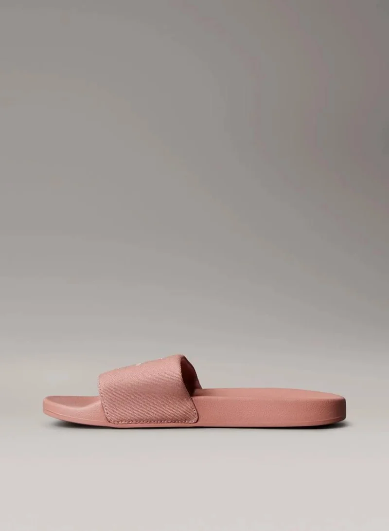 Calvin Klein Jeans Blush/Bright White Canvas Logo Sliders for Women | Best Price UAE