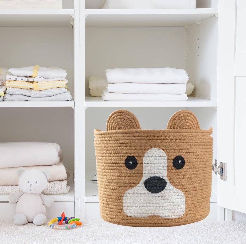 Ushang Pet Baby Gift Baskets with Handle, Dog Toy Hamper, Cotton Rope Dog Toy Storage Baskets for Pet, Animal Basket for Kids, Dog Gifts for Dog Lovers, Khaki - Image 5