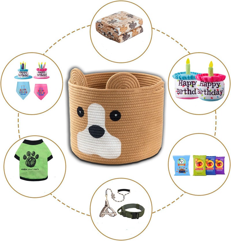 Ushang Pet Baby Gift Baskets with Handle, Dog Toy Hamper, Cotton Rope Dog Toy Storage Baskets for Pet, Animal Basket for Kids, Dog Gifts for Dog Lovers, Khaki - Image 4