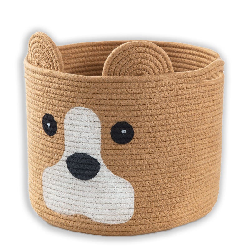 Ushang Pet Baby Gift Baskets with Handle, Dog Toy Hamper, Cotton Rope Dog Toy Storage Baskets for Pet, Animal Basket for Kids, Dog Gifts for Dog Lovers, Khaki - Image 1