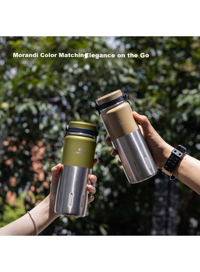 Santeco Insulated Water Bottle, Stylish Design, Portable For Students, Stainless Steel, Long-lasting Heat Retention, Travel Mug, Teal Green Color - Image 5