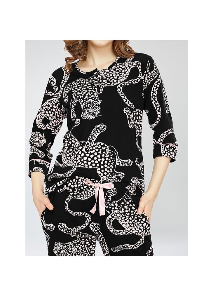 Accessorize Kingdom - Night Suit for Women's Leopard Printed Cotton Night Dress of Top and Pajama - Image 1