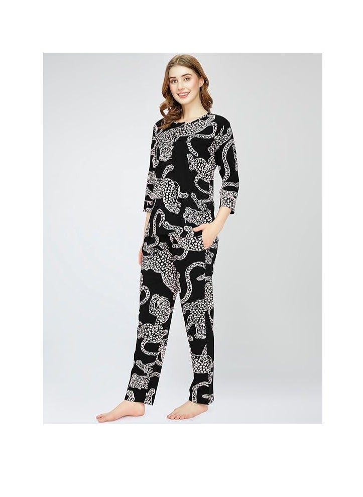 Accessorize Kingdom - Night Suit for Women's Leopard Printed Cotton Night Dress of Top and Pajama - Image 1