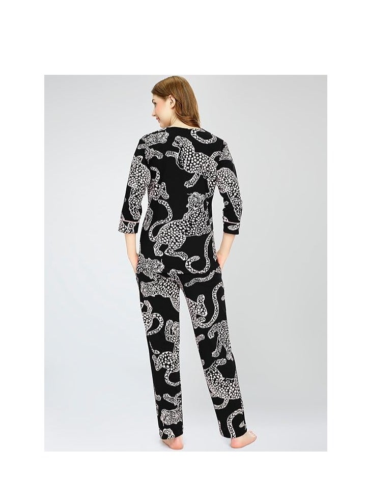 Accessorize Kingdom - Night Suit for Women's Leopard Printed Cotton Night Dress of Top and Pajama - Image 1
