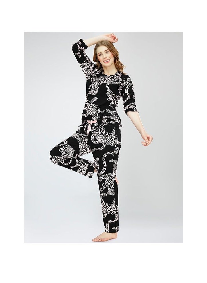 Accessorize Kingdom - Night Suit for Women's Leopard Printed Cotton Night Dress of Top and Pajama - Image 1