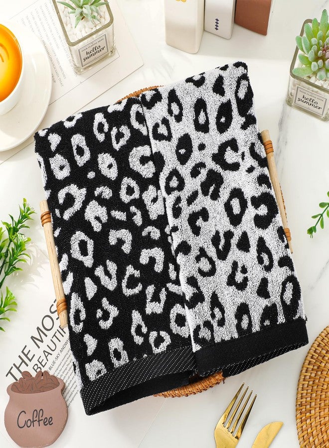 AnyDesign 2 Pcs Leopard Print Hand Towels Bath Towels Black White Cheetah Print Cotton Absorbent Decorative Face Towel for Guest Room Bathroom Kitchen Gym Decor, 29.5 x 13.7 Inch - Image 4