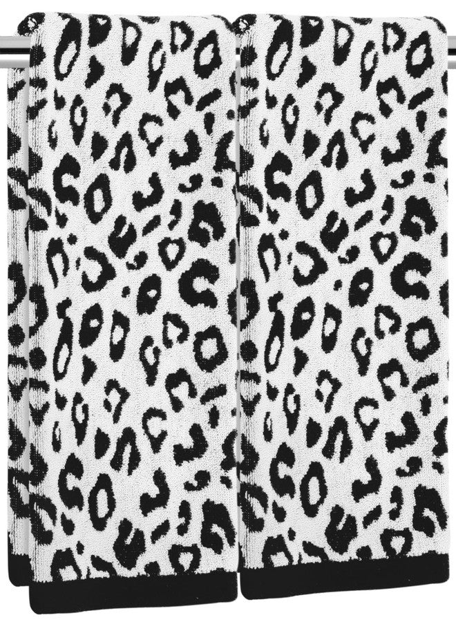 AnyDesign 2 Pcs Leopard Print Hand Towels Bath Towels Black White Cheetah Print Cotton Absorbent Decorative Face Towel for Guest Room Bathroom Kitchen Gym Decor, 29.5 x 13.7 Inch - Image 1