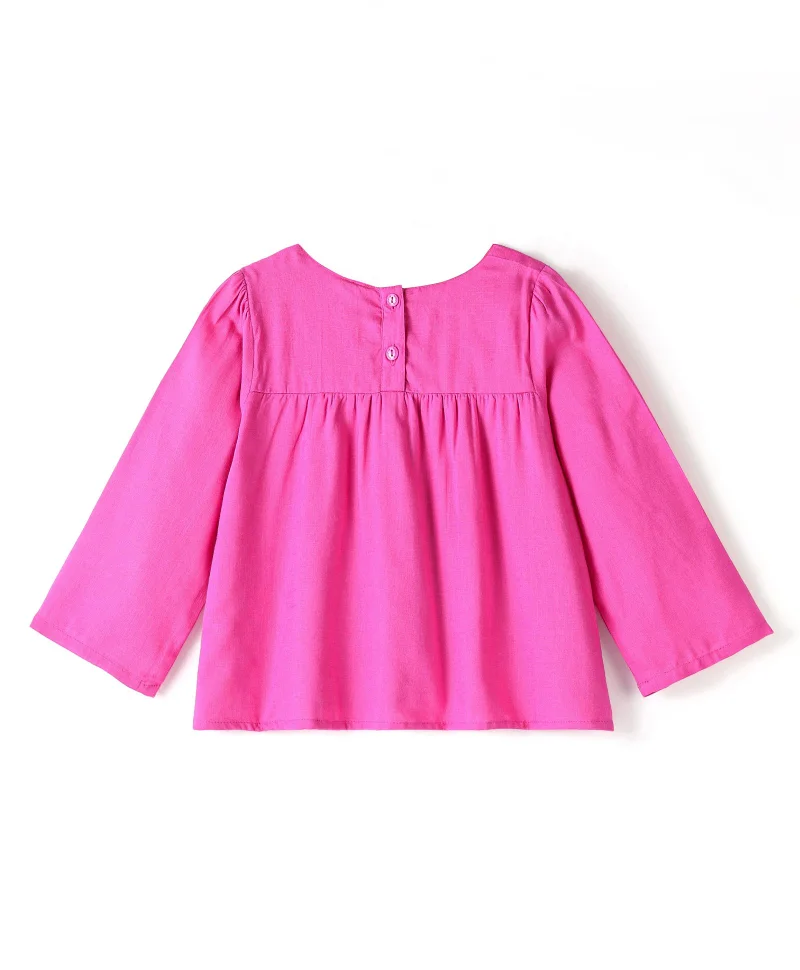 babyhug Babyhug 100% Rayon Full Sleeves Top With Embroidery & Tassel Detailing - Fuchsia