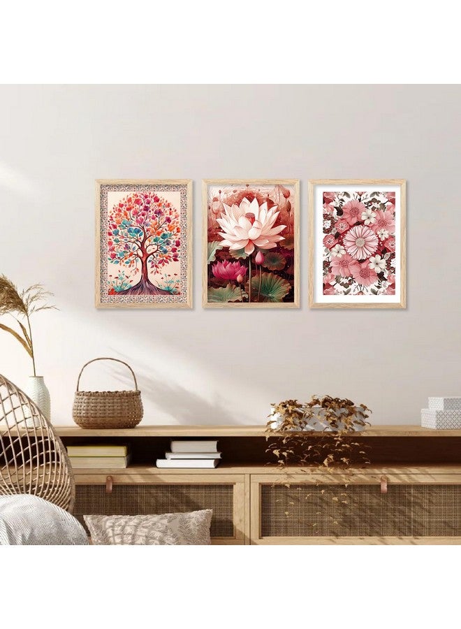 AVENZA Traditional Indian Madhubani Framed Painting For Living Room Bedroom Office/Painting For Wall Decoration Set of 6 (10 * 13 inch, Pink Flower) - Image 4