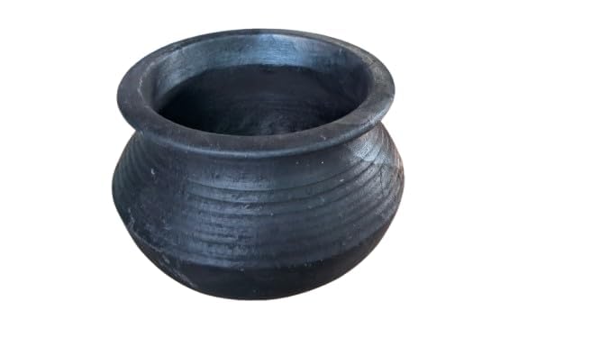 MALL MALL Sky PP Kuduvan Clay Pot for Cooking/Mitti Ka Matka/Mitti Ke Bartan/Dahi Handi/Earthen Pot for Cooking on Lpg Gas Stove/Biryani Handi/Terracotta Handi- Organic Natural Black - Image 1