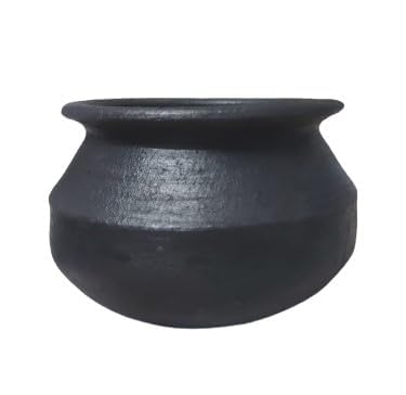 MALL MALL Sky PP Kuduvan Clay Pot for Cooking/Mitti Ka Matka/Mitti Ke Bartan/Dahi Handi/Earthen Pot for Cooking on Lpg Gas Stove/Biryani Handi/Terracotta Handi- Organic Natural Black - Image 2