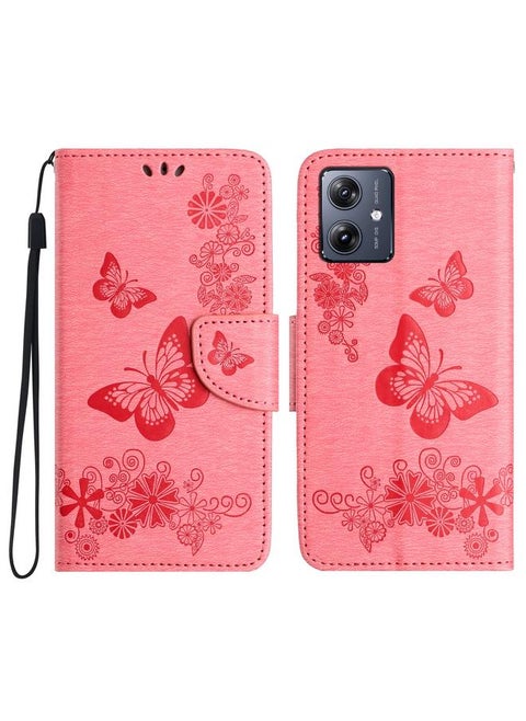 For Motorola Moto G55 Butterfly Embossed Flip Leather Phone Case(Pink)