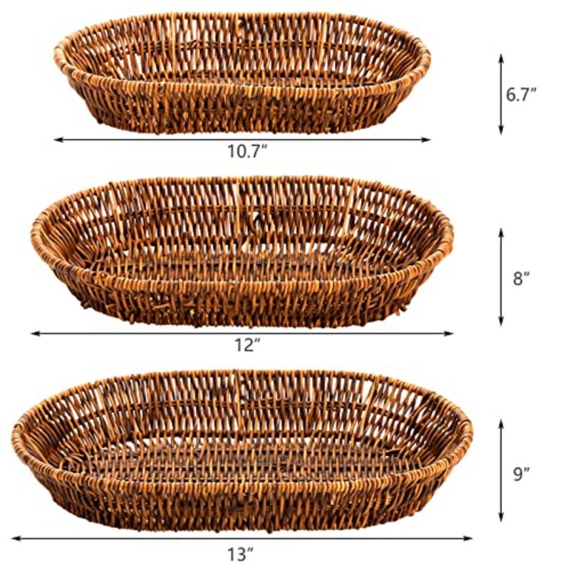 Set of 3 Wicker Baskets, Bread Baskets Sets, Tabletop Food Serving Baskets Trays, Handwoven Storage Basket Bin, Fruit Vegetables Sundries Storage Basket for Home, Restaurant, Bakery - Image 5