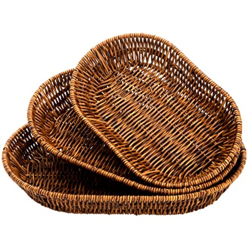Set of 3 Wicker Baskets, Bread Baskets Sets, Tabletop Food Serving Baskets Trays, Handwoven Storage Basket Bin, Fruit Vegetables Sundries Storage Basket for Home, Restaurant, Bakery - Image 1