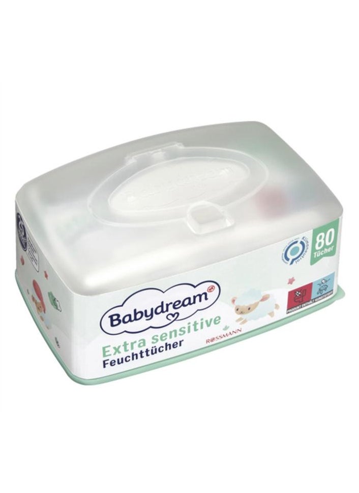 ROSSMANN German Brand Wipes , BabyDream Baby Wipes Box, 80 pieces, for sensitive skin, gentle cleaning, without perfume, with Aloe Vera & Allantoin, Wet wipes  - Image 2