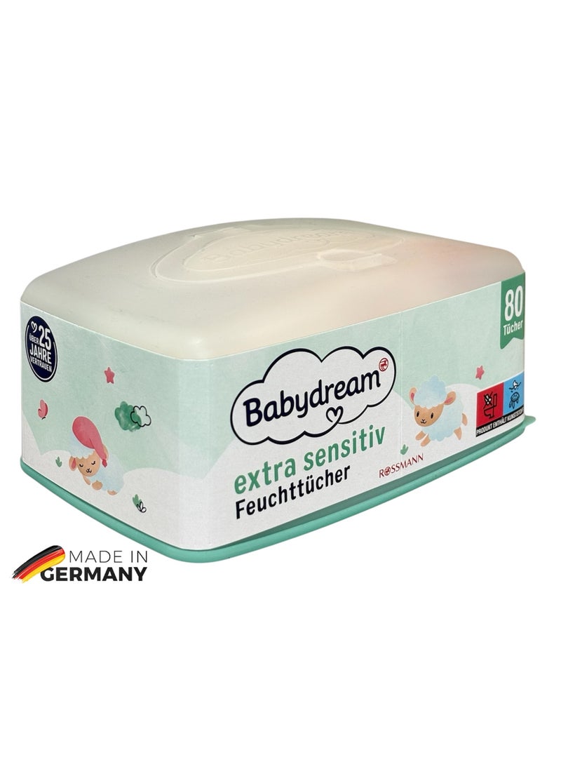 ROSSMANN German Brand Wipes , BabyDream Baby Wipes Box, 80 pieces, for sensitive skin, gentle cleaning, without perfume, with Aloe Vera & Allantoin, Wet wipes  - Image 1
