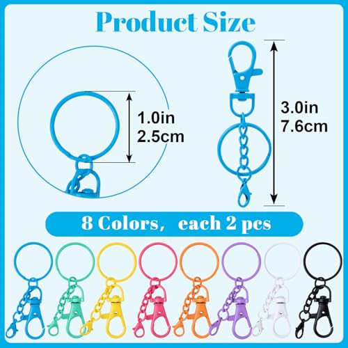 Winsyison 16pcs Colorful Swivel Snap Hook with Keyrings, Alloy Small Lobster Claw Clasps Keychain Clip, Heavy Duty Key Chain Hooks Clasps for Lanyard Keychains Backpacks DIY Crafts - 8 Colors - Image 2