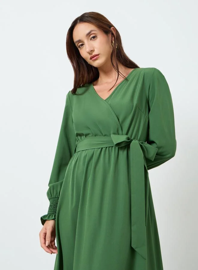 تايك تو فستان ميدي سادة بحزام ربط